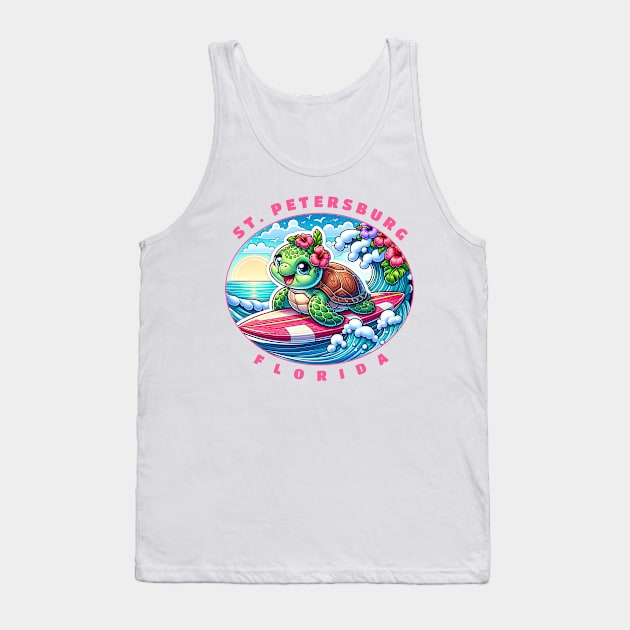 St. Peterburg Florida Girls Cute Surfing Sea Turtle Tank Top by grendelfly73